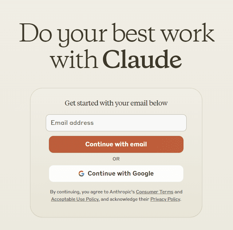 singup/login page for using claude 3