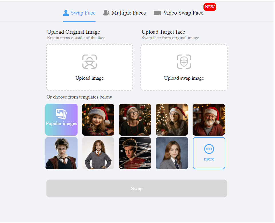 Ui for uploading image for face swap